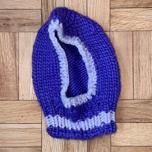 Cozy Purple and White Hand Knit Balaclava